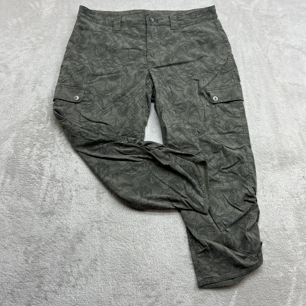 Eddie Bauer Cargo Pants Women's 6 Green Topo Print Stretch Hiking Utility Capris